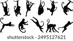 Monkeys vector, Monkeys siluet, monkeys style, set monkeys