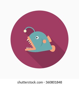Monkfish flat  icon with long shadow,circle,eps10,interface,button