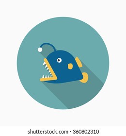 Monkfish flat  icon with long shadow,circle,eps10,interface,button