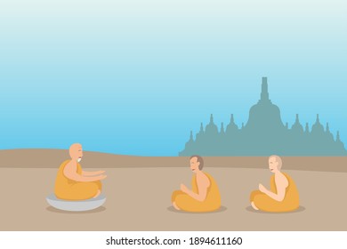 Monks with Borobudur temple 2D flat vector concept for banner, website, illustration, landing page, flyer, etc