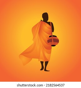 Monks in Buddhism the practice of the monks according to the tradition. monk in the form of a flat  design