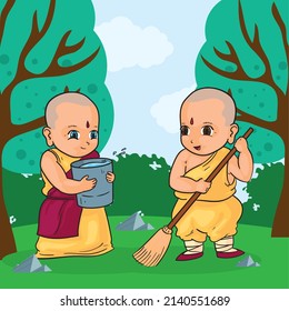monks cleaning card on woods