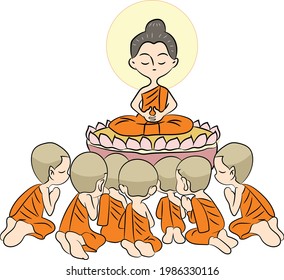 The monks gathered to listen to the Buddha.