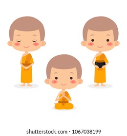 Monks And Novice In Buddhism, Vector Illustration