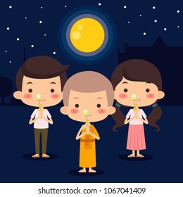 Monks And People Walk With Lighted Candles