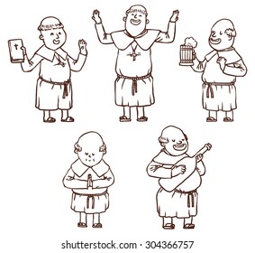 monks set, line art,, vector