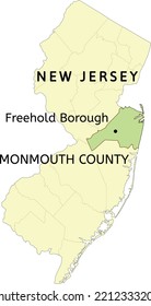 Monmouth County And Freehold Borough Location On New Jersey State Map