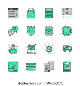 Mono color set of online pay related vector icons