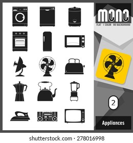 Mono Icons - Appliances 2. Flat monochromatic icons. Retro style