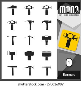 Mono Icons - Hammers 1. Flat monochromatic icons