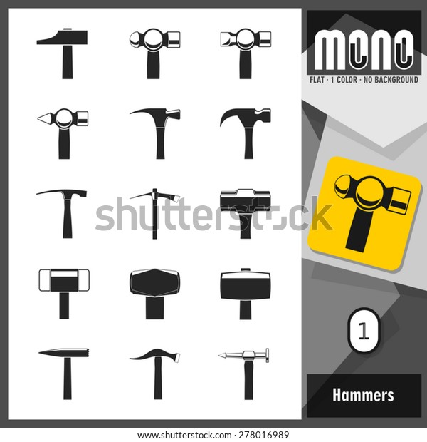 Mono Icons -\
Hammers 1. Flat monochromatic\
icons