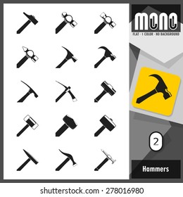Mono Icons - Hammers 2. Flat monochromatic icons