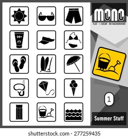 Mono Icons - Summer Stuff 1. Flat monochromatic icons.