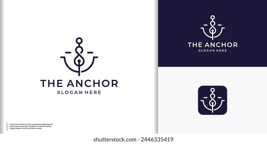 Mono Line Art Anker für Boot Schiff Marine Nautical Logo Design Vektorgrafik