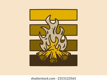 Mono line art illustration design of a bonfire in vintage color