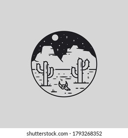 mono line art vector of desert ecosystem in  illustration.