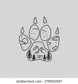 mono line art vector of wolf paw print. wolf paw print illustration.