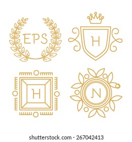 Mono line badges set. Vector illustration