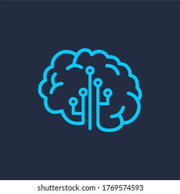 tipo de logotipo de tecnología de circuito y cerebro de línea mono