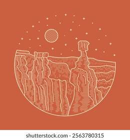 Mono line bryce canyon national park vector for badge, pin, patch, art t-shirt design