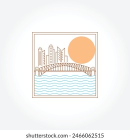 mono line building logo vector illustration design. simple modern landmarks and famous building skyline badge logo concept