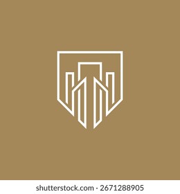 Mono Line Building Shield Logo Design Vector Template