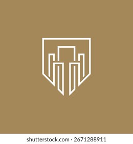 Modelo de vetor de design de logotipo de blindagem de construção de linha mono