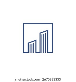 Edificio Mono Line En Una Plantilla De Vector De Diseño De Logotipo De Marco Cuadrado