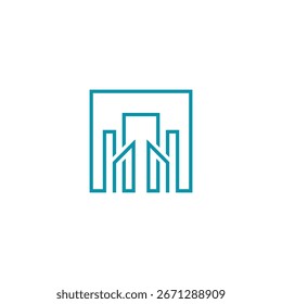 Mono Line Building Square Logo Design Vector Template On White Background