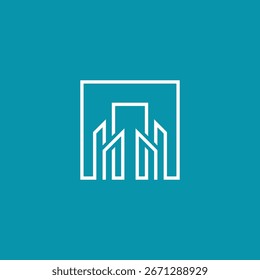 Mono Line Building Square Logo Design Vector Template