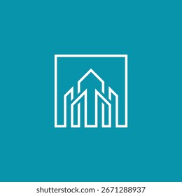 Mono Line Building Square Logo Design Vector Template