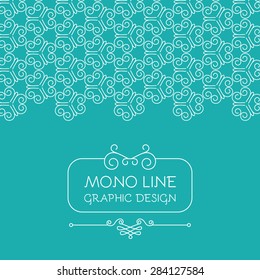 Mono line card with vignette & seamless pattern. Vector illustration