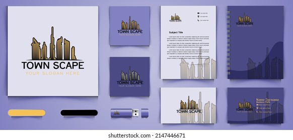 mono line city building, town, apartment logo and business branding template Designs Inspiration Isolated on White Background