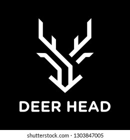 Mono line deer head logo and icon, clip art vector