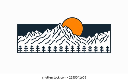 Mono line Design of The Grandness Of Grand Tetons