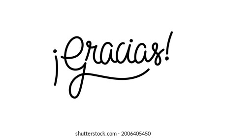 Mono line drawing word - Gracias - thank you on Spanish. Minimalist vector text isolated on white background for print, poster, t-shirt, tattoo, embroidery, etc.