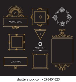Mono line elegant design elements. Badges, vignettes & frames set. Vector illustration