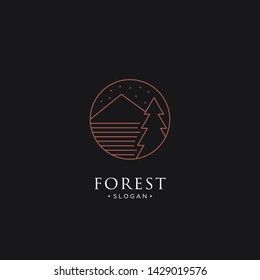 mono line forest, mountain and wave logo icon vector
