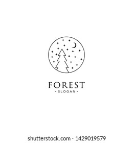 mono line forest, mountain and wave logo icon vector