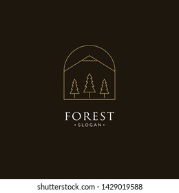 mono line forest, mountain and wave logo icon vector