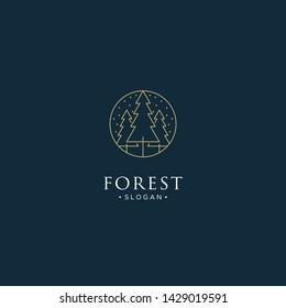 mono line forest, mountain and wave logo icon vector