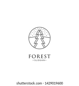 mono line forest, mountain and wave logo icon vector