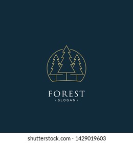 mono line forest, mountain and wave logo icon vector
