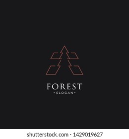 mono line forest, mountain and wave logo icon vector