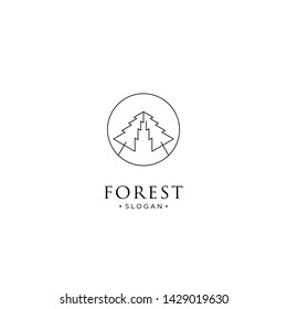 mono line forest, mountain and wave logo icon vector