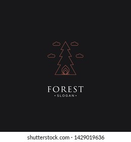 mono line forest, mountain and wave logo icon vector