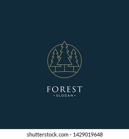 mono line forest, mountain and wave logo icon vector