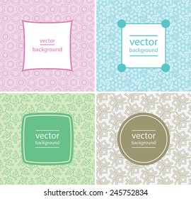 Mono line graphic design template - labels and badges on decorative background with simple pattern. Vector illustration.