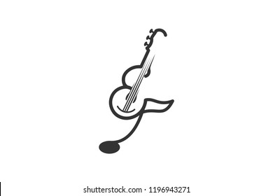 mono line guitar, ukulele musical logo Designs Inspiration Isolated on White Background