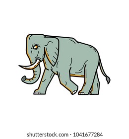Mono line illustration of an African elephant,  African bush or forest elephant walking viewed from side done in monoline style.